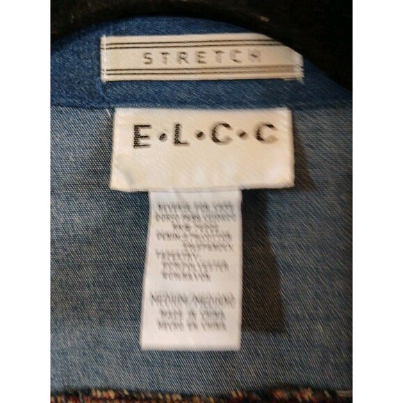 ELCC DENIM TAPESTRY ANIMAL PRINT BLUE JEAN JACKET Size Medium Stretch Unique - Picture 6 of 16